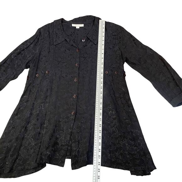 Vtg Studio 90 Black Brocade Jacquard Asymmetric Lagenlook Goth Blouse SZ S - Picture 11 of 12
